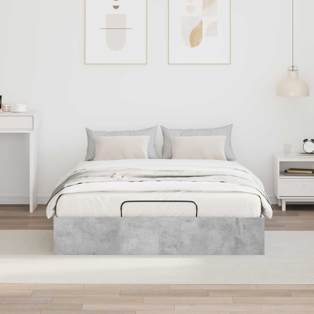 vidaXL Ottomán Ágykeret tárolóval Beton Szürke 140 x 200 cm Faanyag