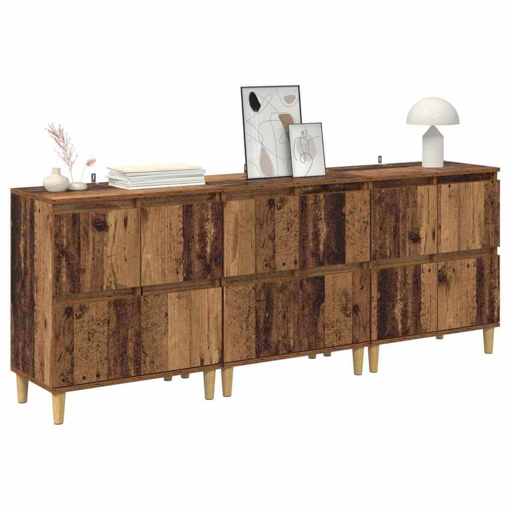 Oldalszekrények 3 pcs Öreg fa 60 x 35 x 70 cm Faanyag