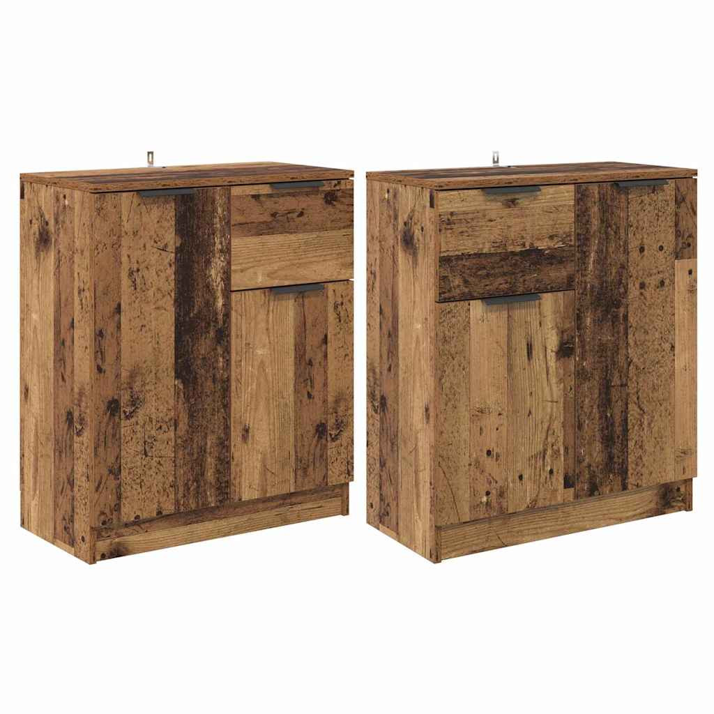 Oldalszekrények fiókkal 2 pcs Öreg fa 60 x 30 x 70 cm Faanyag