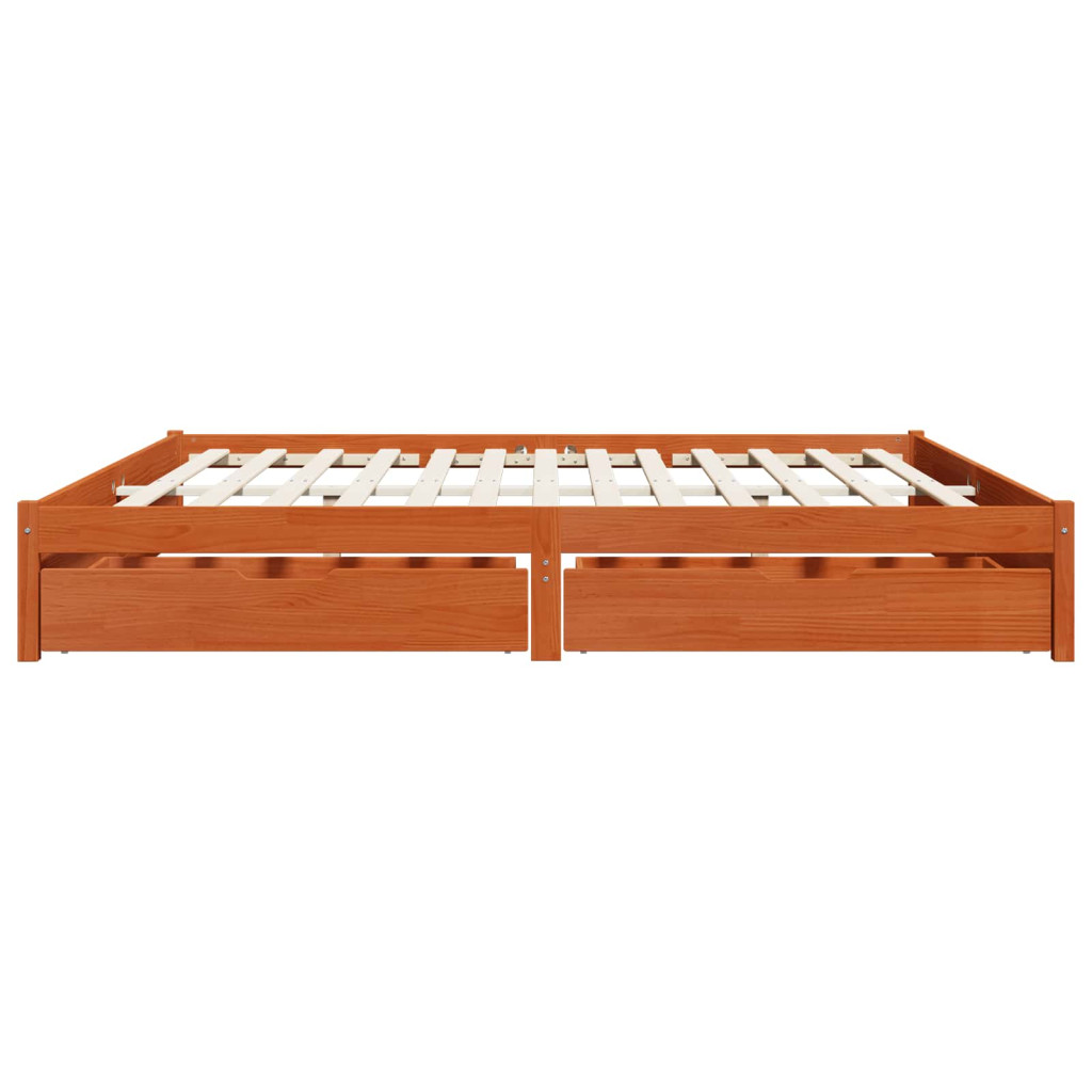 vidaXL Ágykeret fiókkal Faggyú barna 200 x 200 cm Tömör fenyőfa