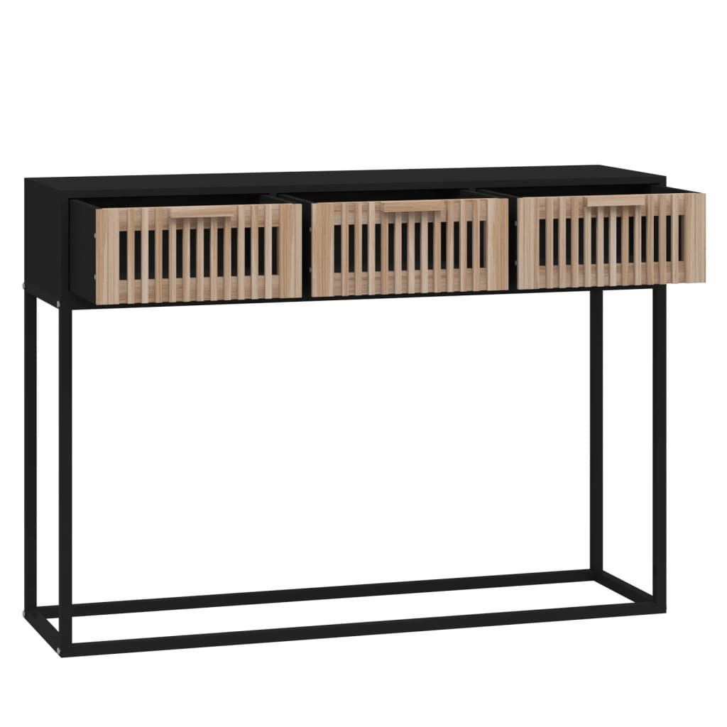 fekete szerelt fa és vas tálalóasztal 105x30x75 cm