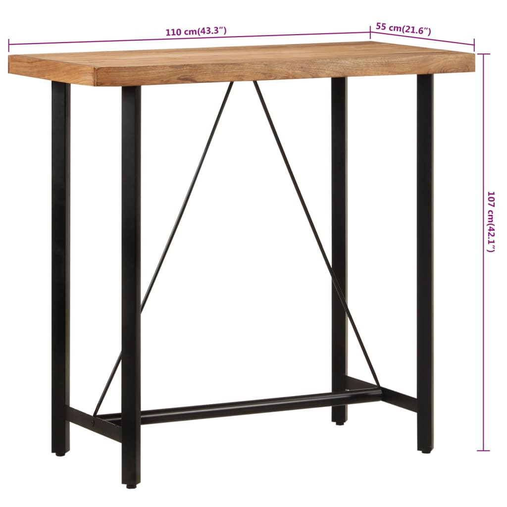tömör akácfa és vas bárasztal 110 x 55 x 107 cm