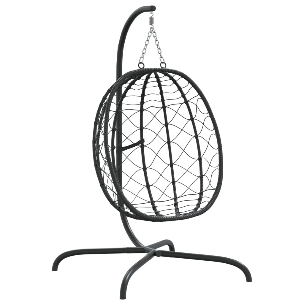 antracitszürke polyrattan és acél függő kagylószék párnával