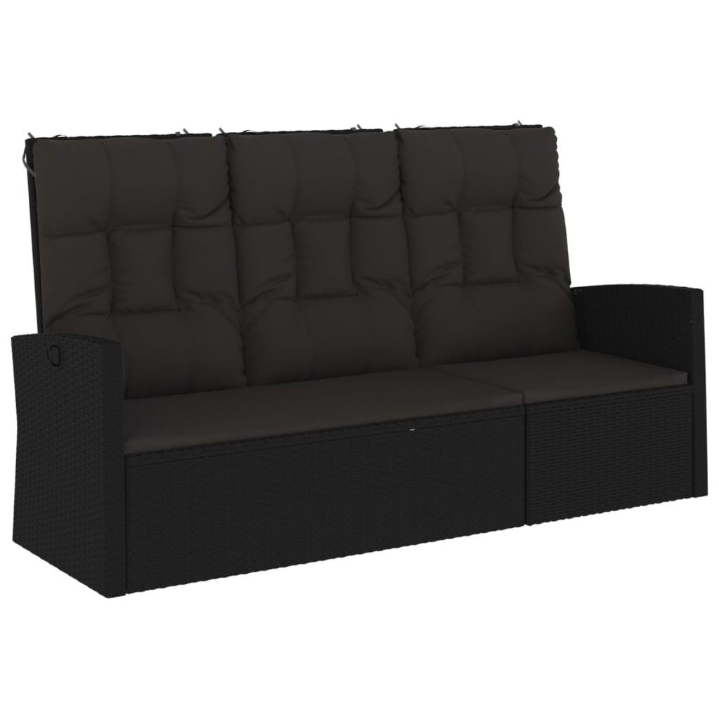 fekete polyrattan dönthető kerti pad párnával 173 cm