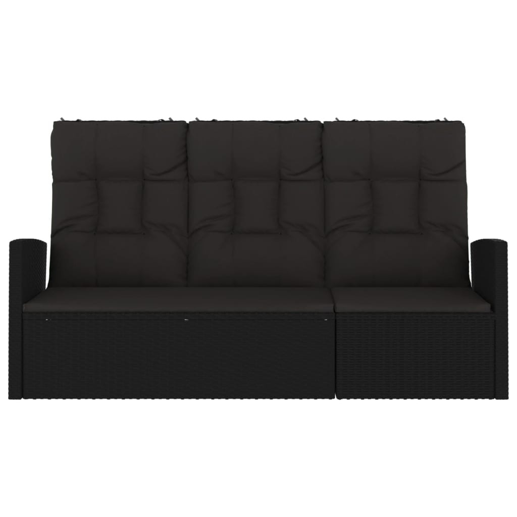 fekete polyrattan dönthető kerti pad párnával 173 cm