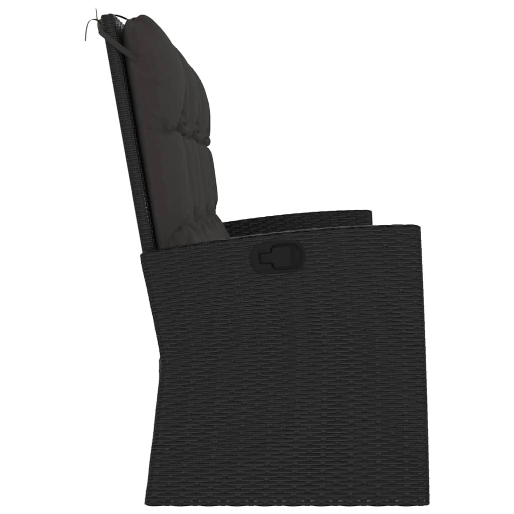 fekete polyrattan dönthető kerti pad párnával 173 cm