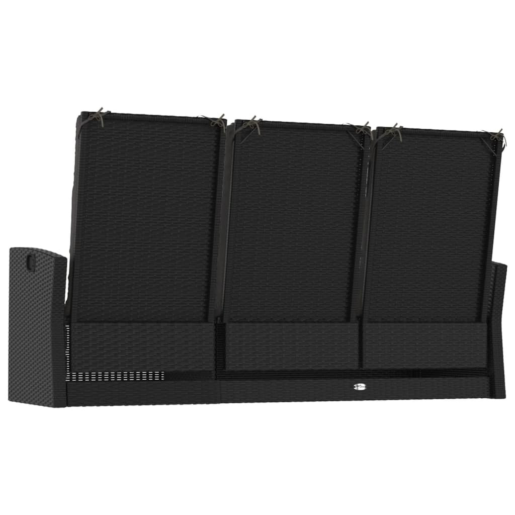 fekete polyrattan dönthető kerti pad párnával 173 cm