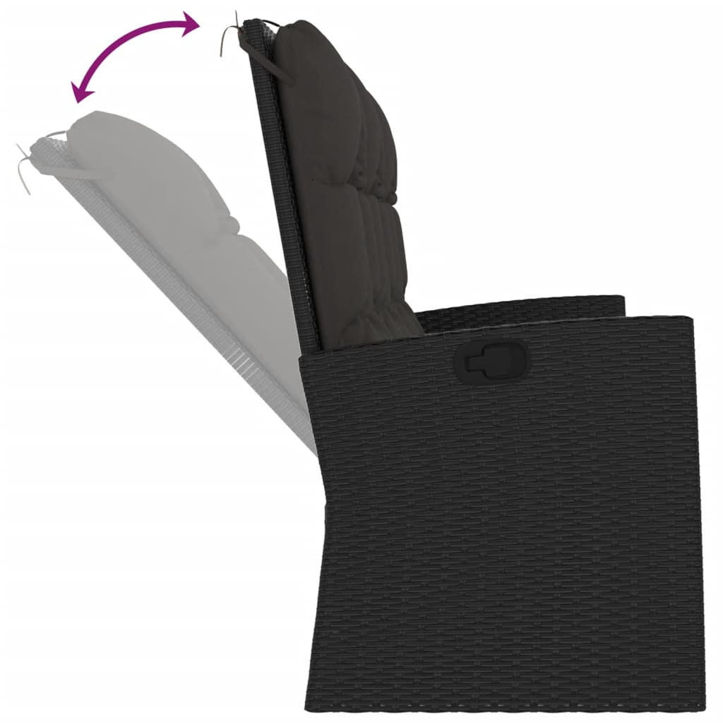 fekete polyrattan dönthető kerti pad párnával 173 cm