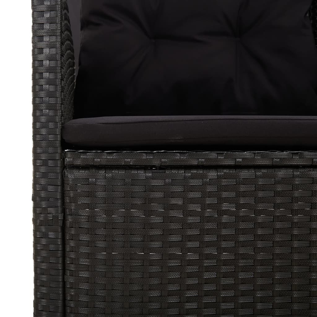 fekete polyrattan dönthető kerti pad párnával 173 cm