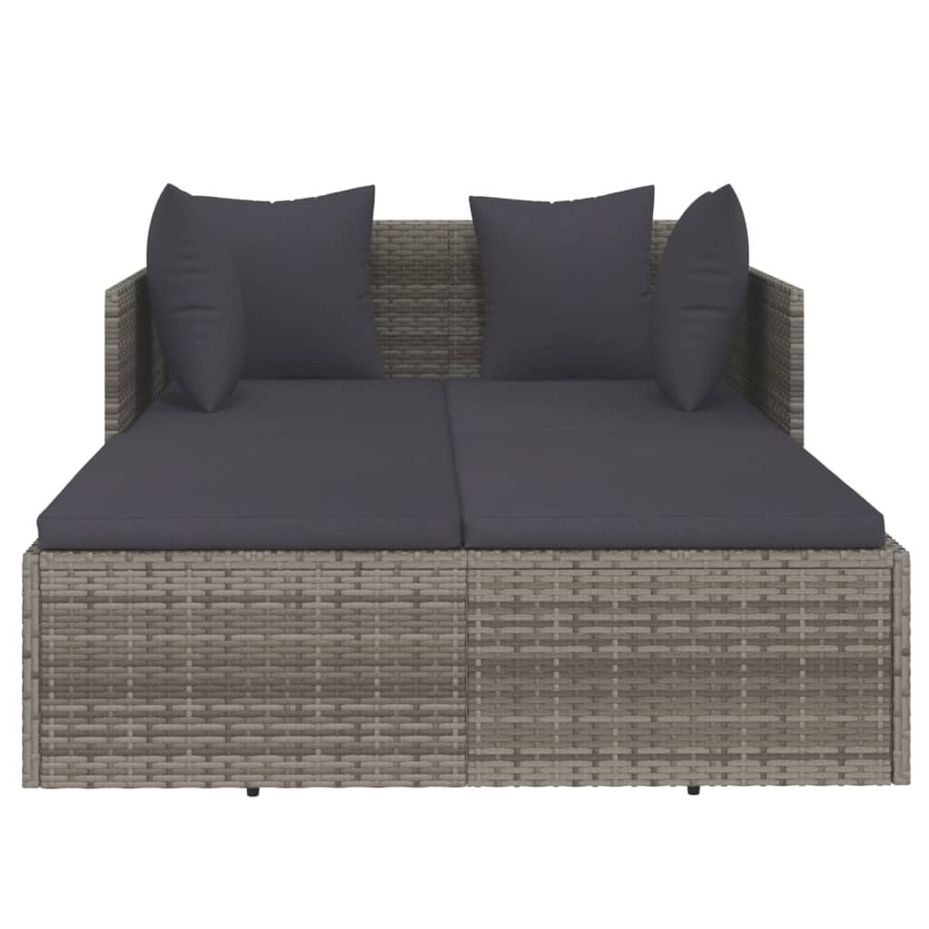 szürke polyrattan napozóágy párnával 182 x 118 x 63 cm