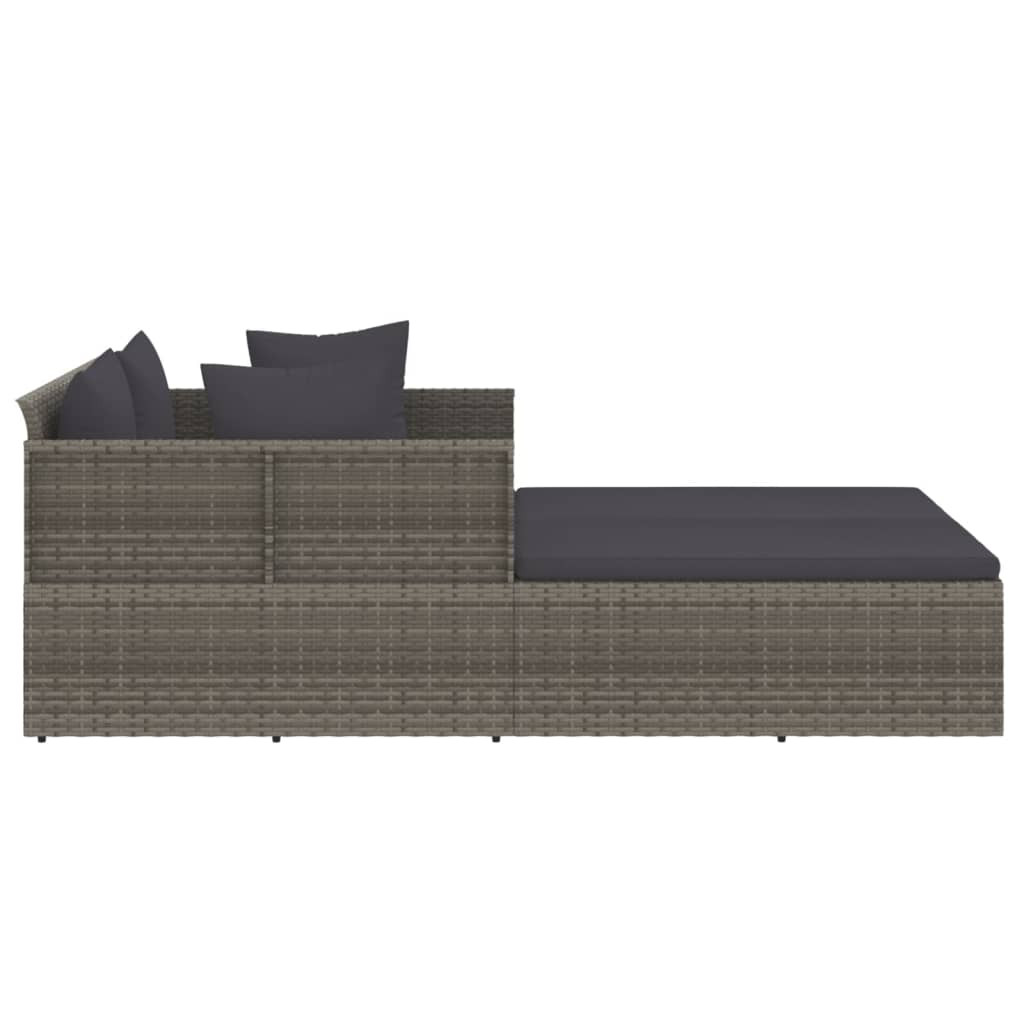 szürke polyrattan napozóágy párnával 182 x 118 x 63 cm