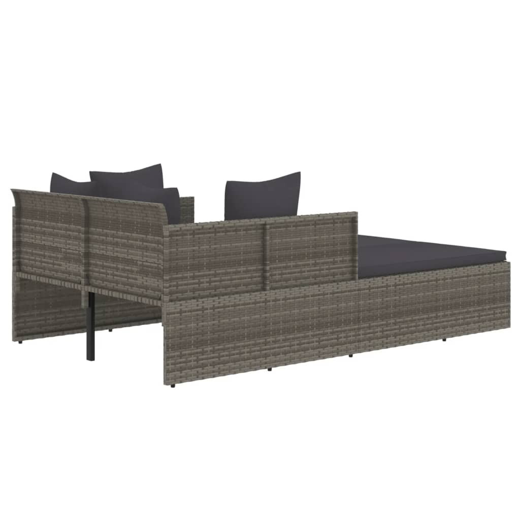 szürke polyrattan napozóágy párnával 182 x 118 x 63 cm