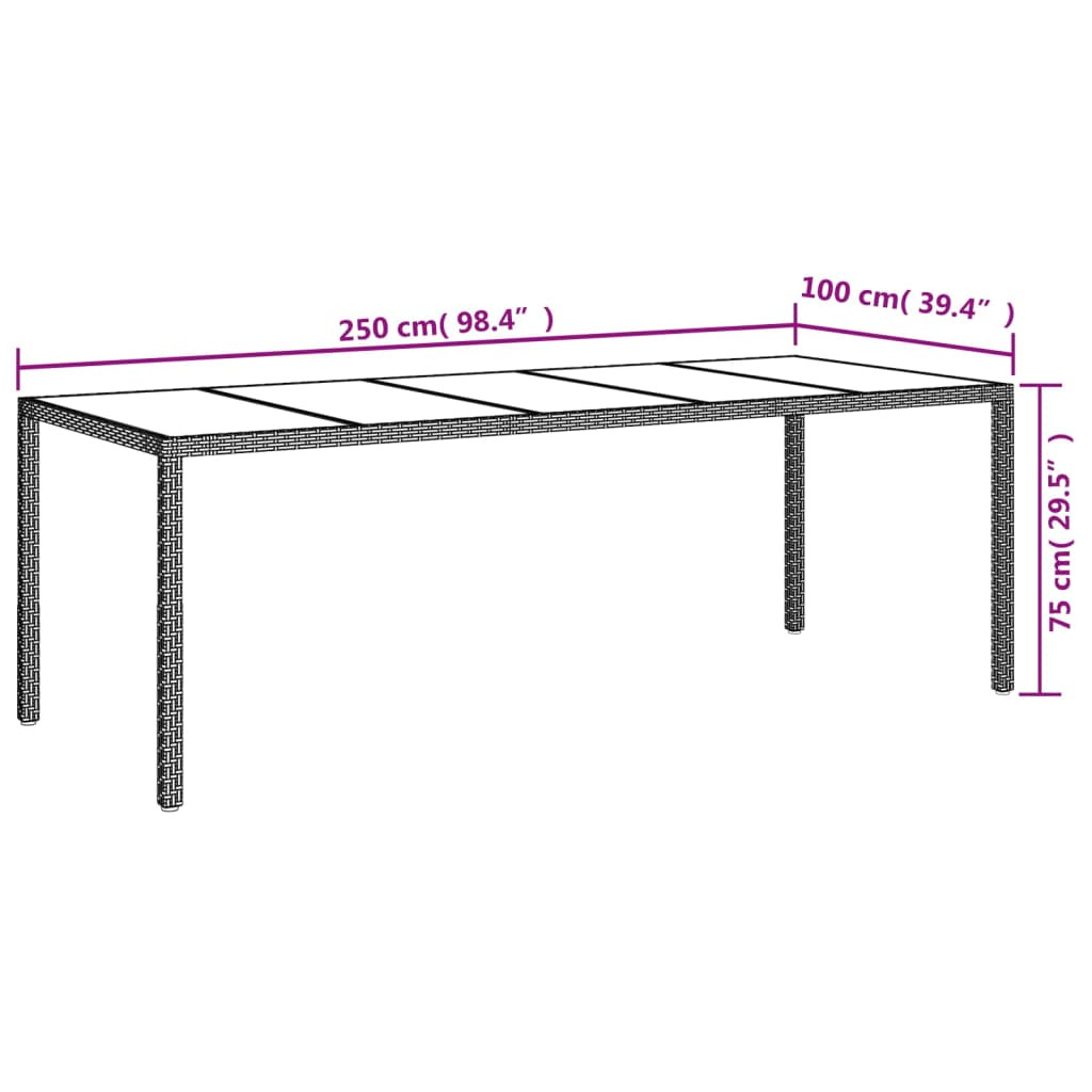 fehér polyrattan és edzett üveg kerti asztal 250 x 100 x 75 cm