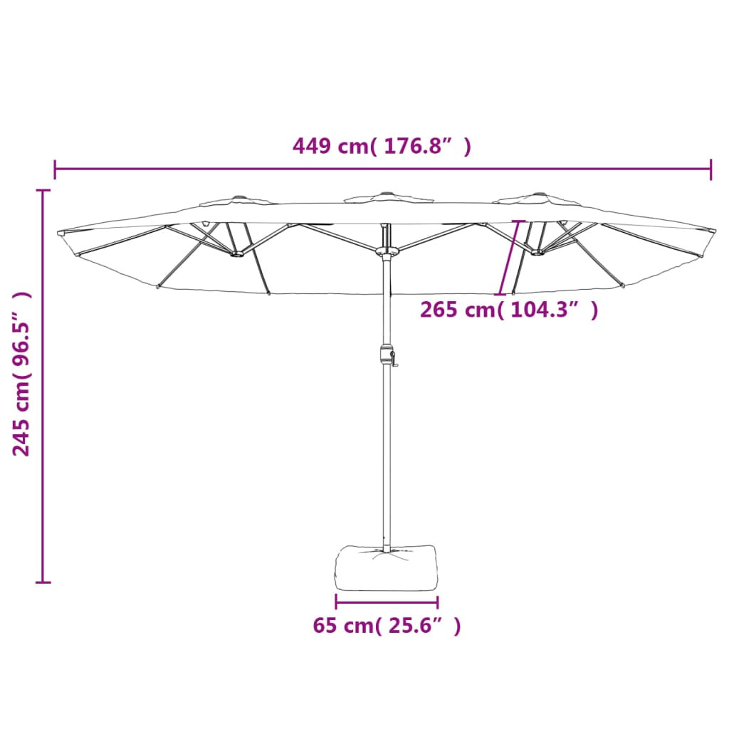 terrakotta dupla tetős LED-es napernyő 449x265 cm