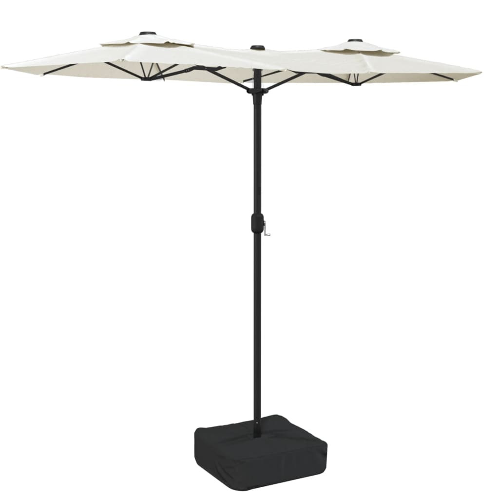 homokfehér dupla tetős napernyő LED-ekkel 316x145 cm