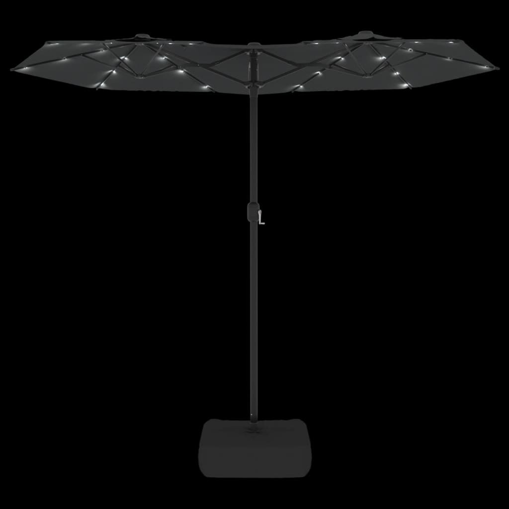 antracitszürke dupla tetős LED-es napernyő 316x145 cm