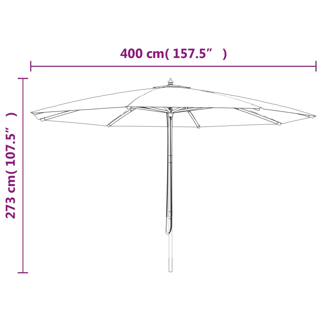 antracitszürke kerti napernyő fa rúddal 400 x 273 cm