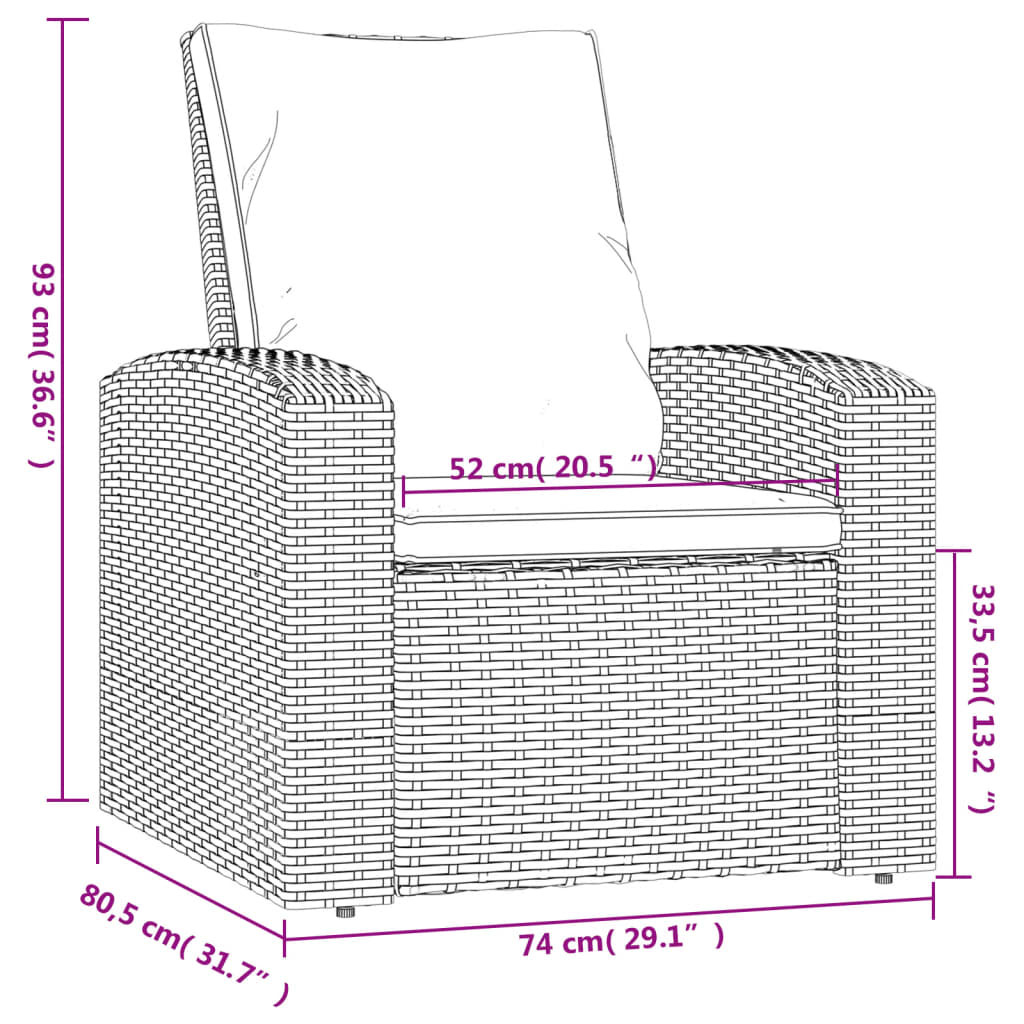 szürke polyrattan dönthető kerti szék párnával