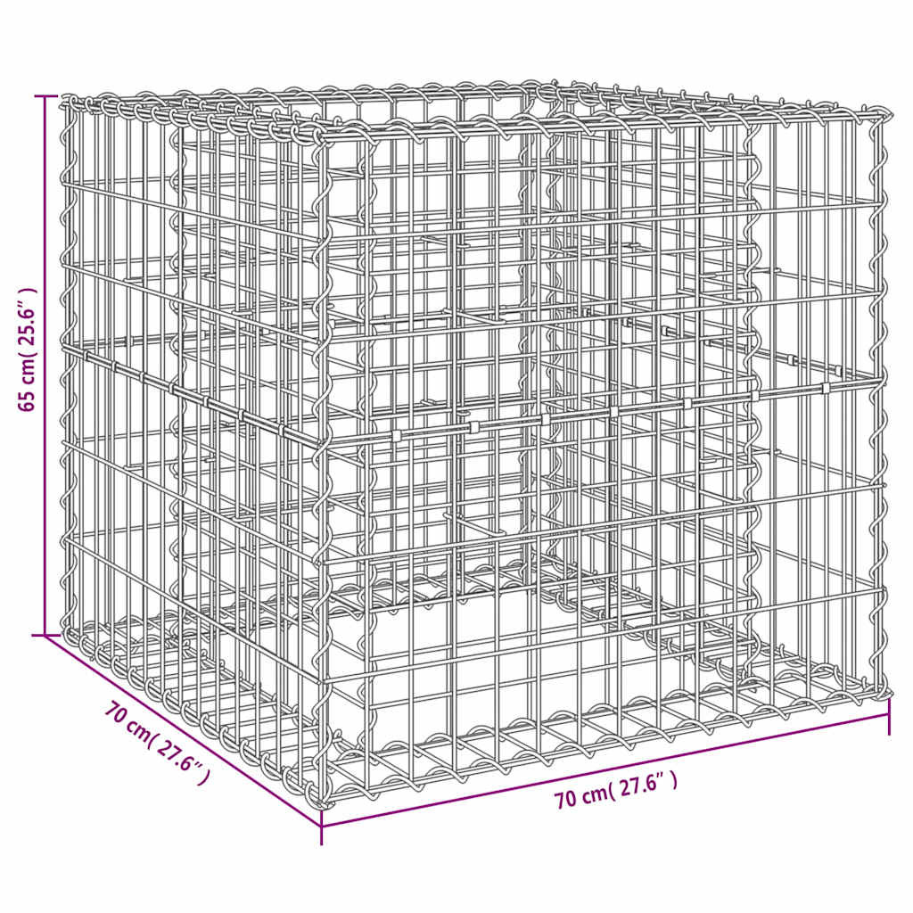ezüst horganyzott vas gabion kosár 70 x 70 x 65 cm