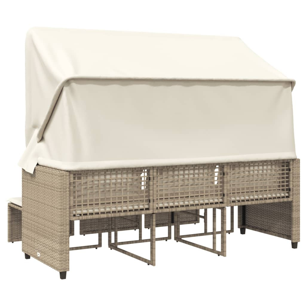 3 személyes bézs polyrattan kerti kanapé baldachinnal/székkel