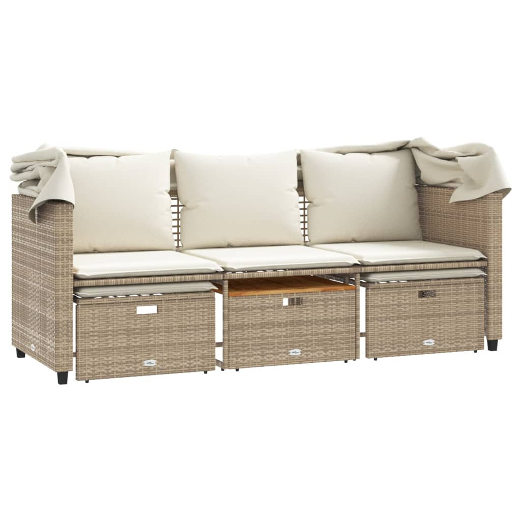 3 személyes bézs polyrattan kerti kanapé baldachinnal/székkel