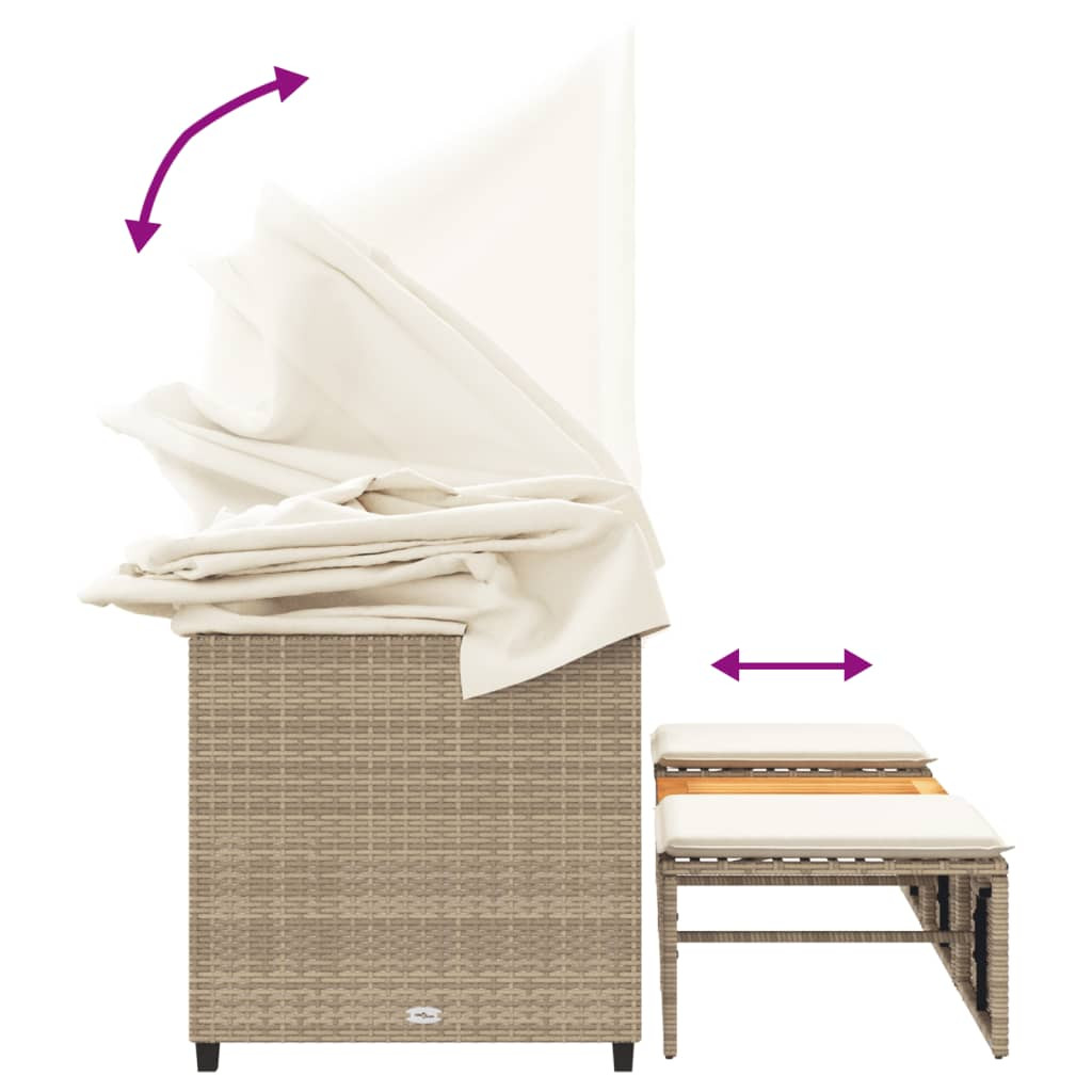 3 személyes bézs polyrattan kerti kanapé baldachinnal/székkel