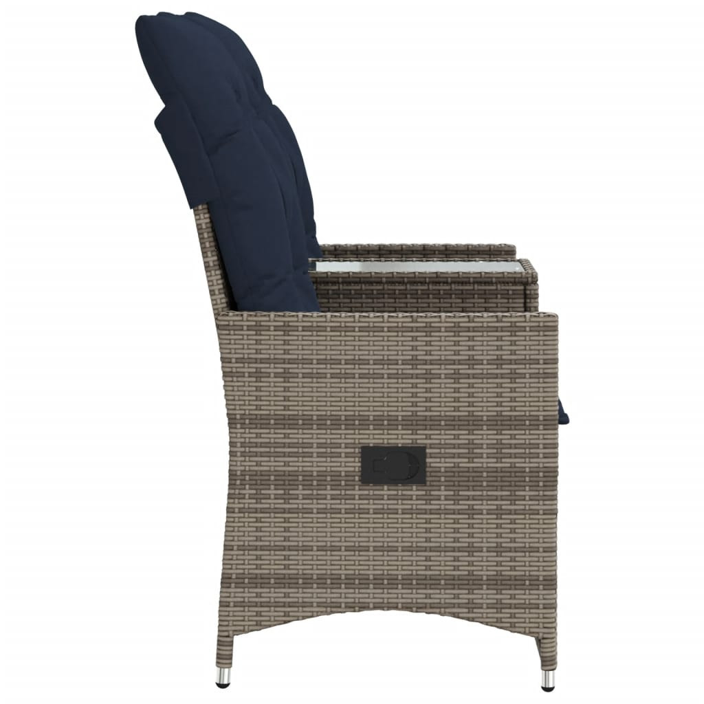 kétszemélyes dönthető kerti kanapé asztallal, szürke polyrattan