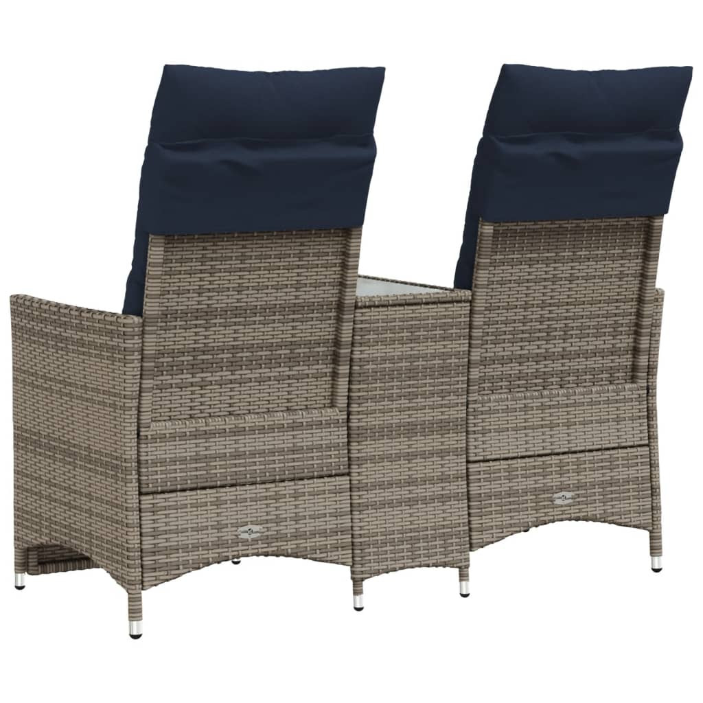 kétszemélyes dönthető kerti kanapé asztallal, szürke polyrattan