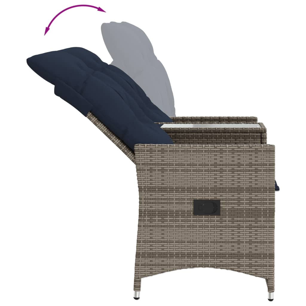 kétszemélyes dönthető kerti kanapé asztallal, szürke polyrattan