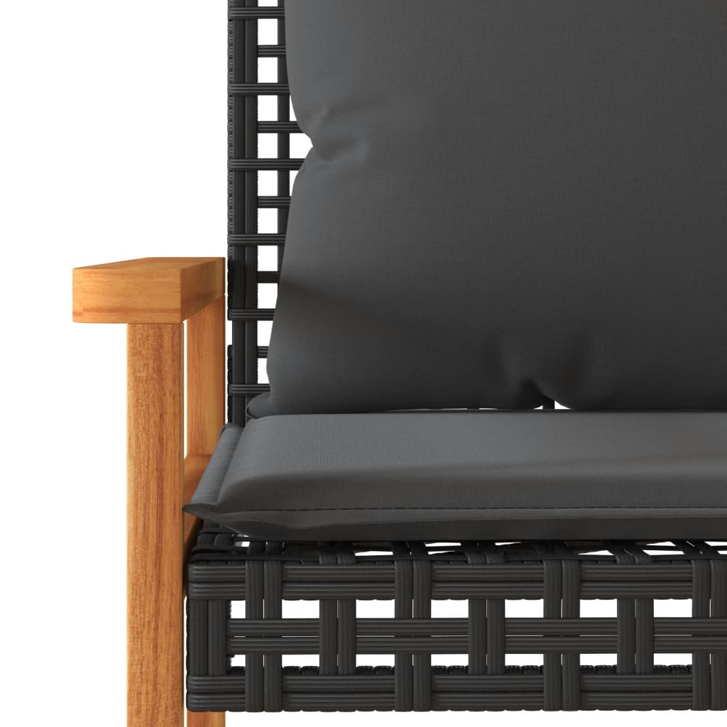 fekete polyrattan és akácfa kerti pad párnával fekete polyrattan és akácfa kerti pad párnával