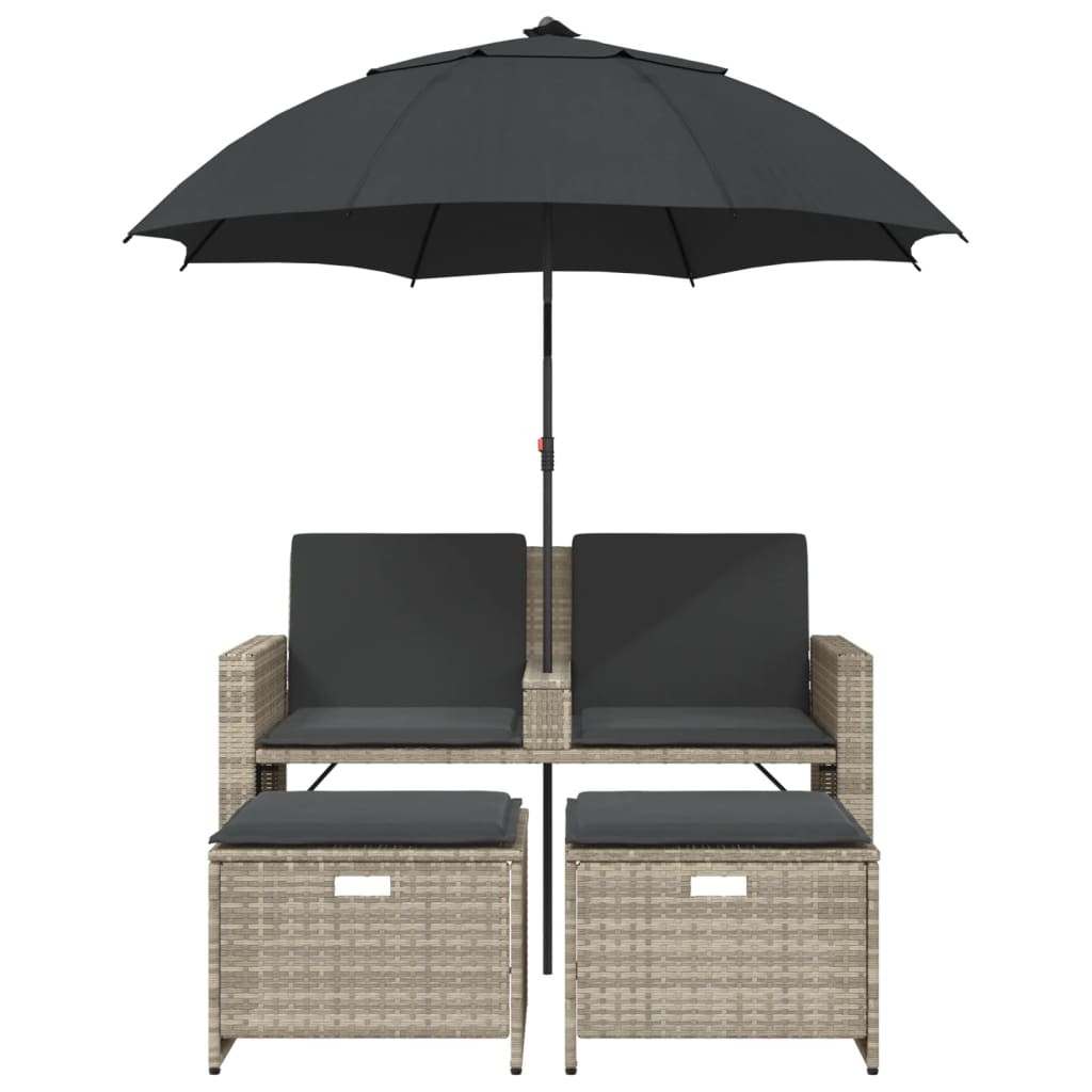 2 személyes polyrattan kerti kanapé napernyővel/székkel