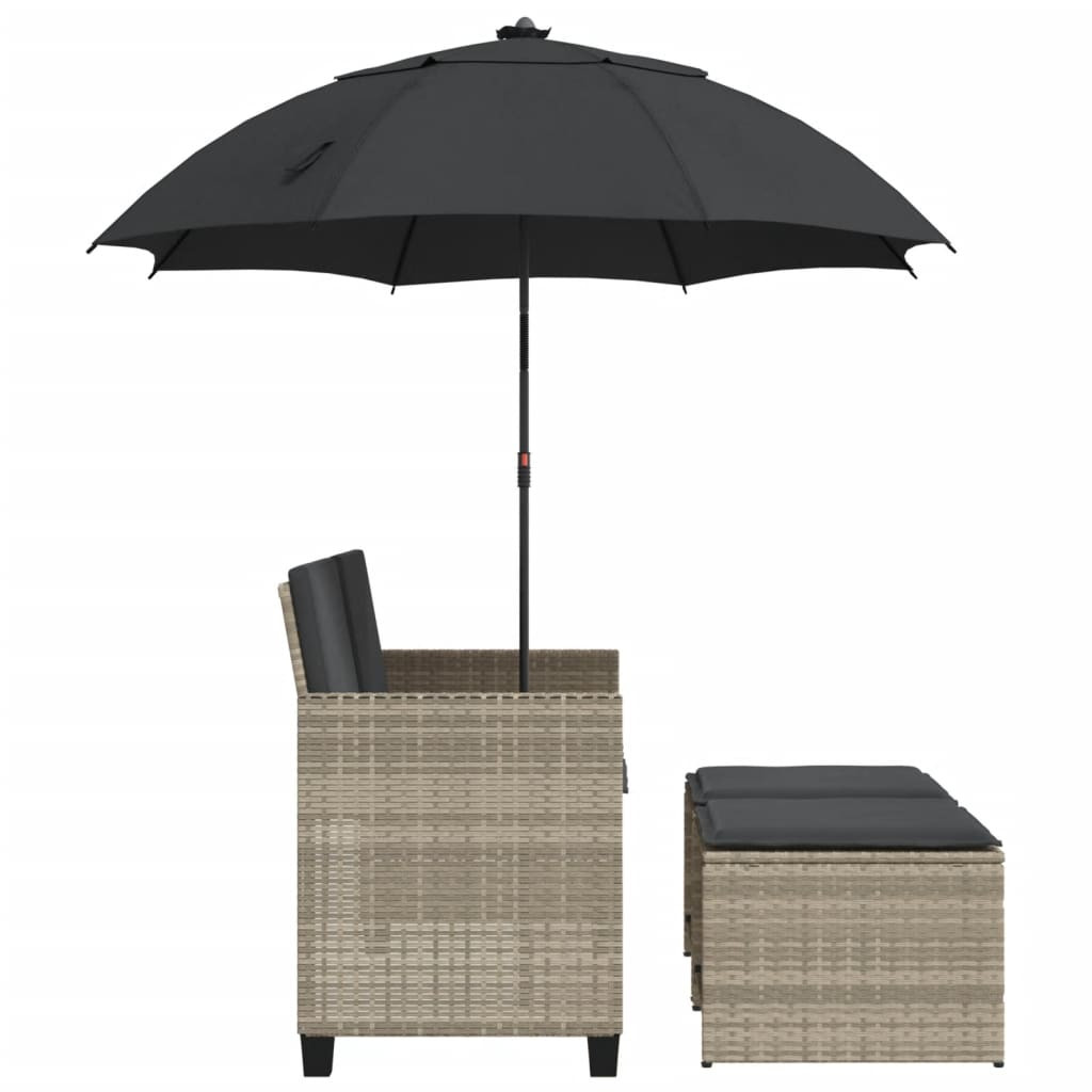 2 személyes polyrattan kerti kanapé napernyővel/székkel