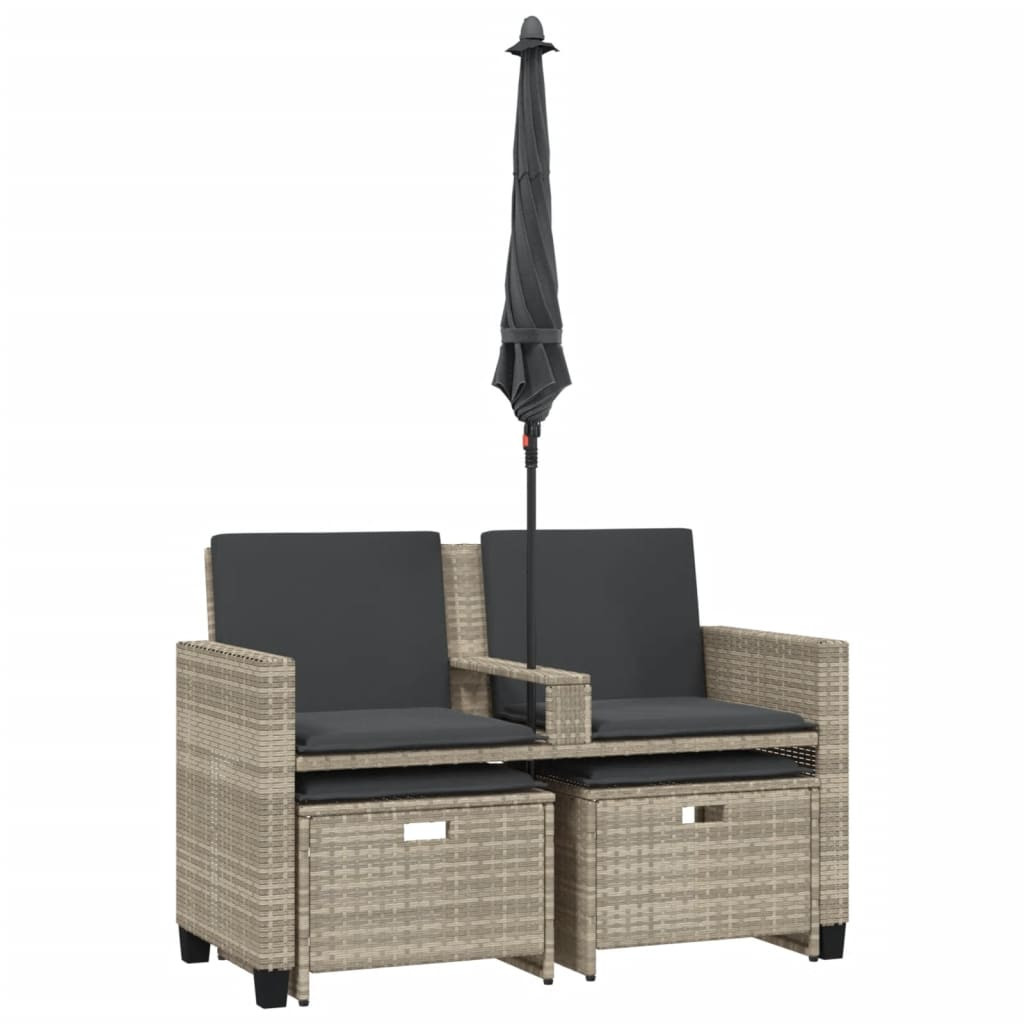 2 személyes polyrattan kerti kanapé napernyővel/székkel
