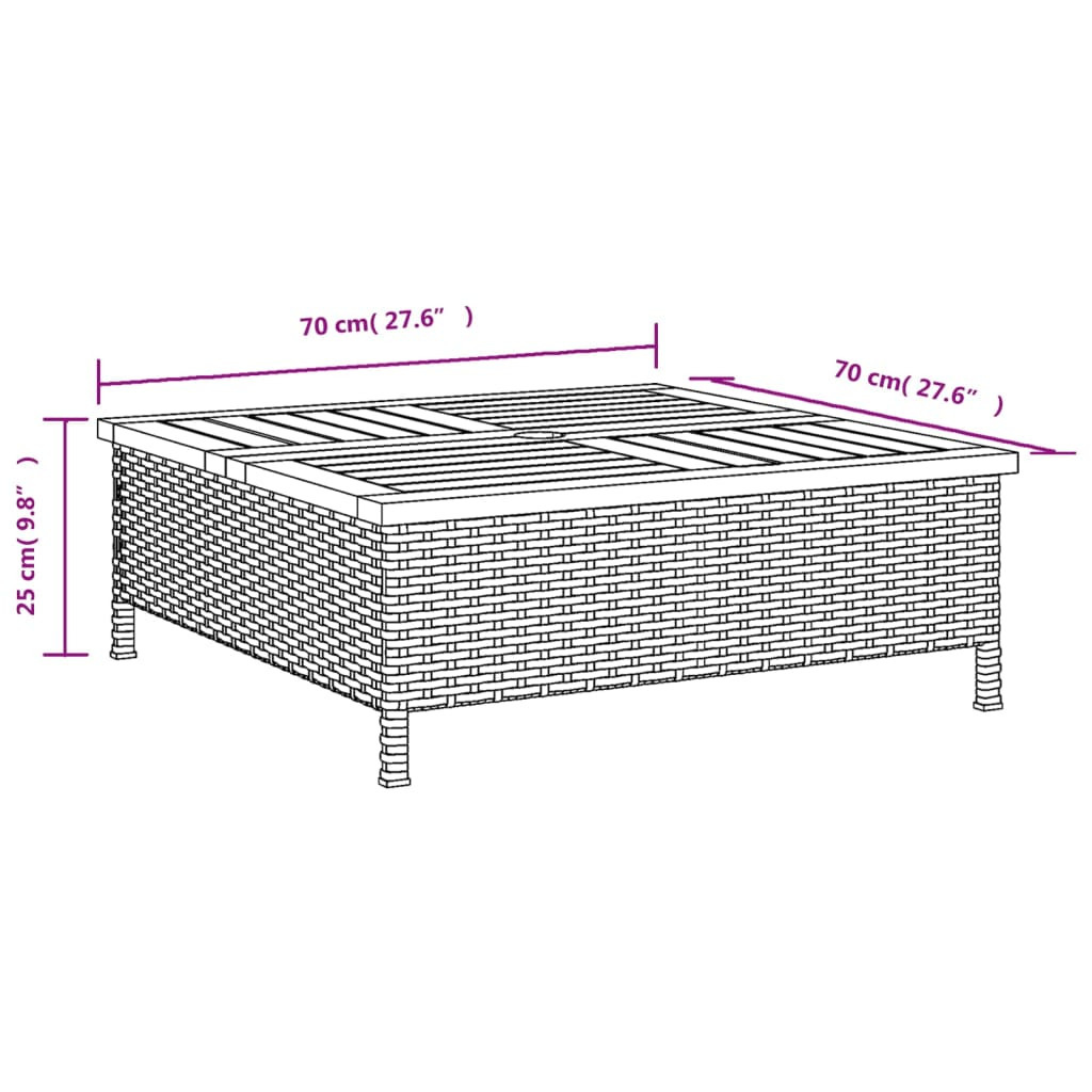 fekete polyrattan és akácfa napernyőtalp-burkolat 70x70x25 cm