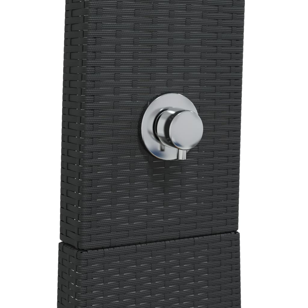 fekete polyrattan és akácfa kültéri zuhanyzó 55 x 60 x 224 cm