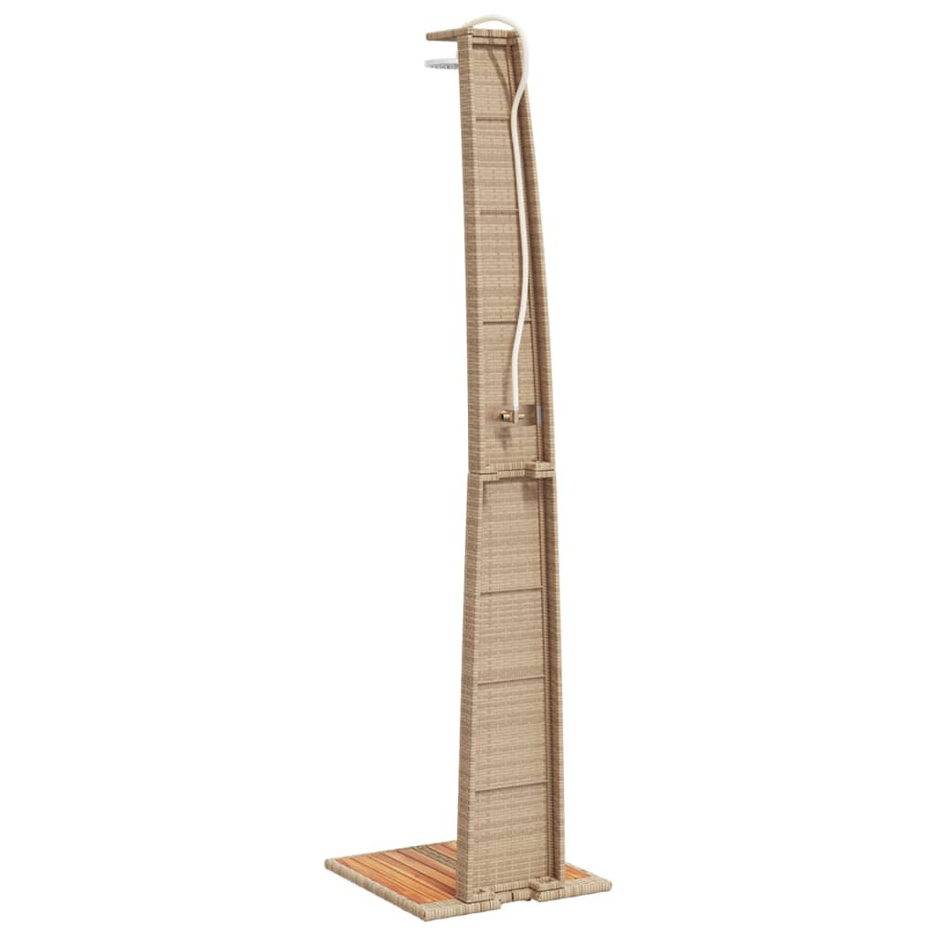 bézs polyrattan és akácfa kültéri zuhanyzó 55 x 60 x 224 cm