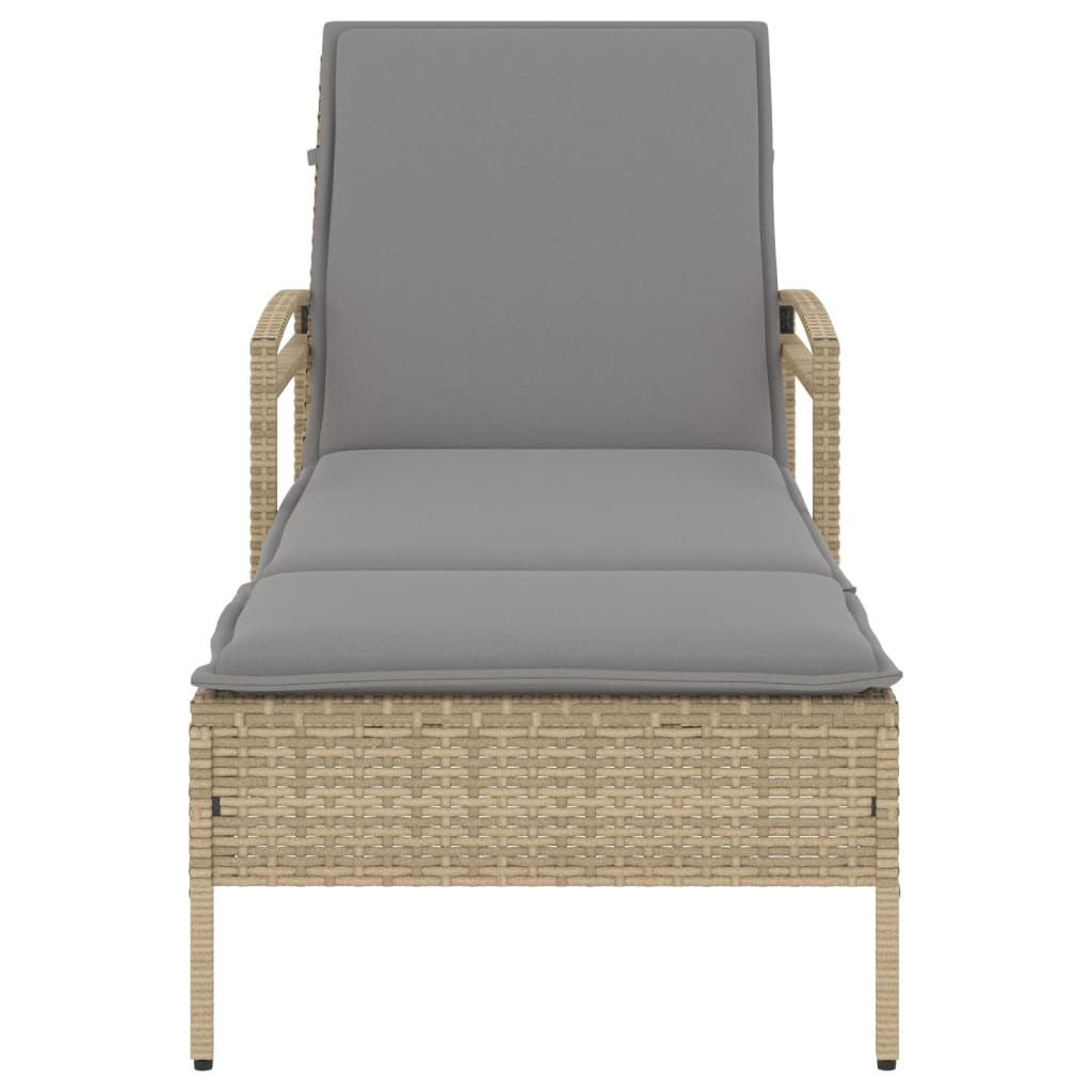 bézs polyrattan napozóágy párnával 63x200x81 cm