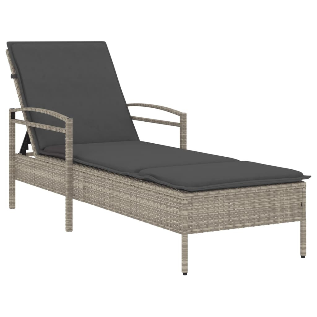 világosszürke polyrattan napozóágy párnával 63x200x81 cm világosszürke polyrattan napozóágy párnával 63x200x81 cm