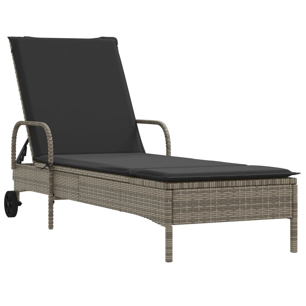 szürke polyrattan napozóágy kerekekkel és párnával szürke polyrattan napozóágy kerekekkel és párnával
