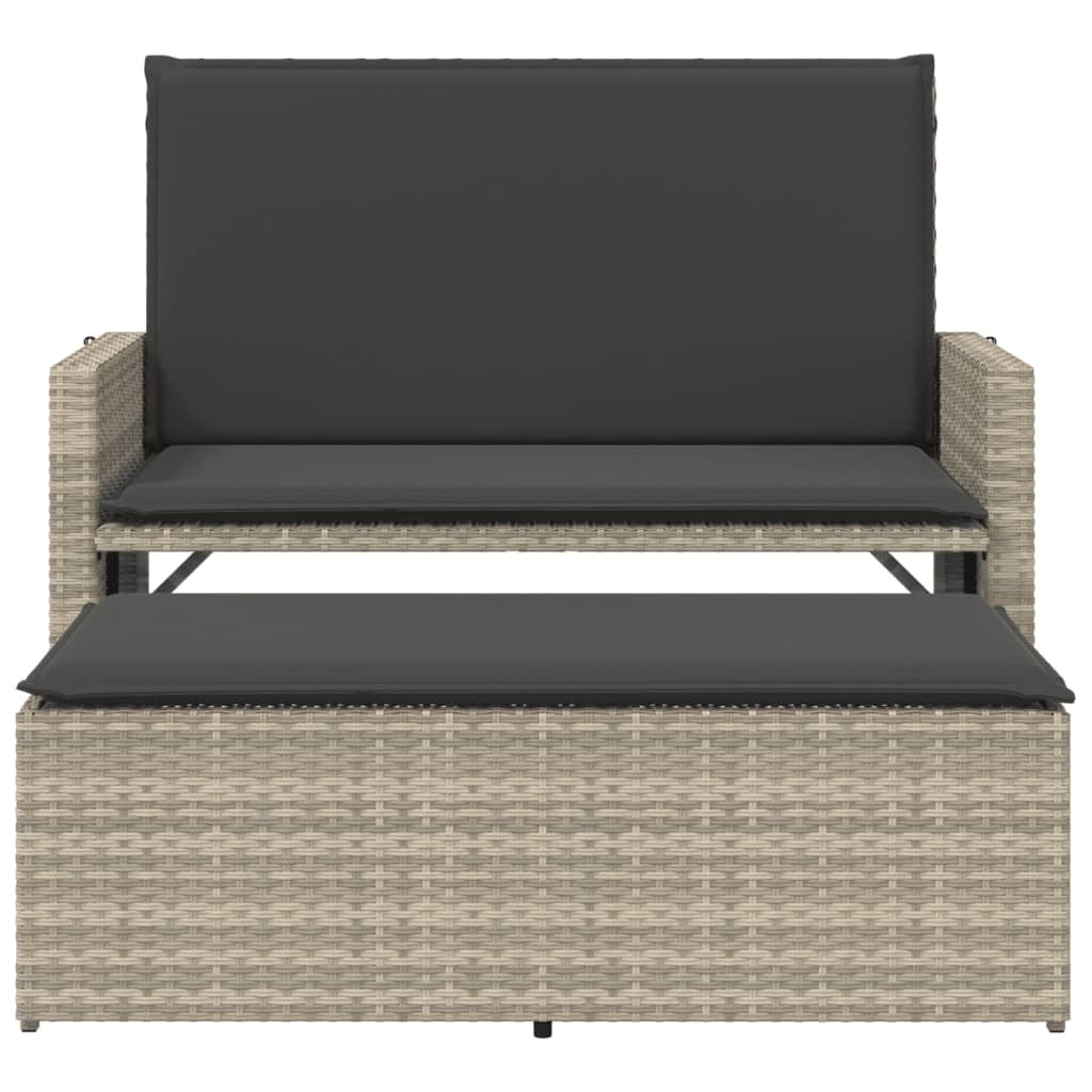 világosszürke polyrattan kerti pad párnákkal és lábtartóval