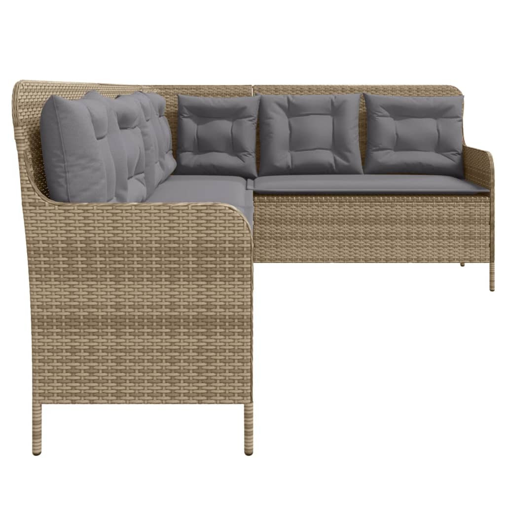 bézs polyrattan L-alakú kerti kanapé párnákkal bézs polyrattan L-alakú kerti kanapé párnákkal