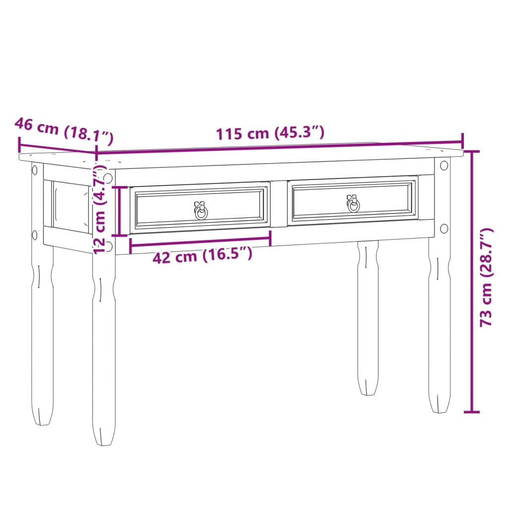 Corona tömör fenyőfa konzolasztal 115 x 46 x 73 cm
