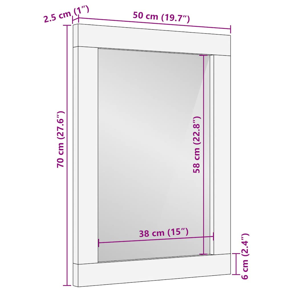 fürdőszoba tükör 50x2,5x70 cm tömörfa mangó szürke