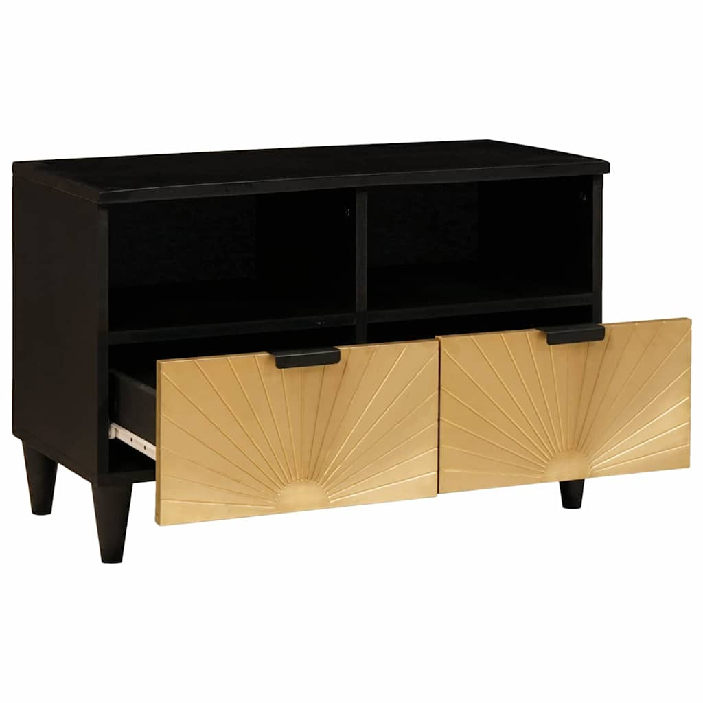 TV szekrény Fekete és Arany 70 x 33 x 46 cm tömör mangófa