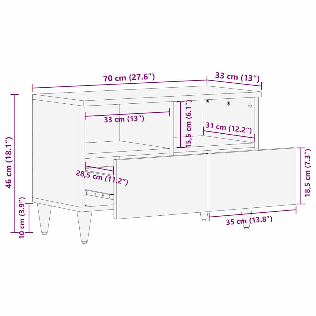TV szekrény Fekete és Arany 70 x 33 x 46 cm tömör mangófa