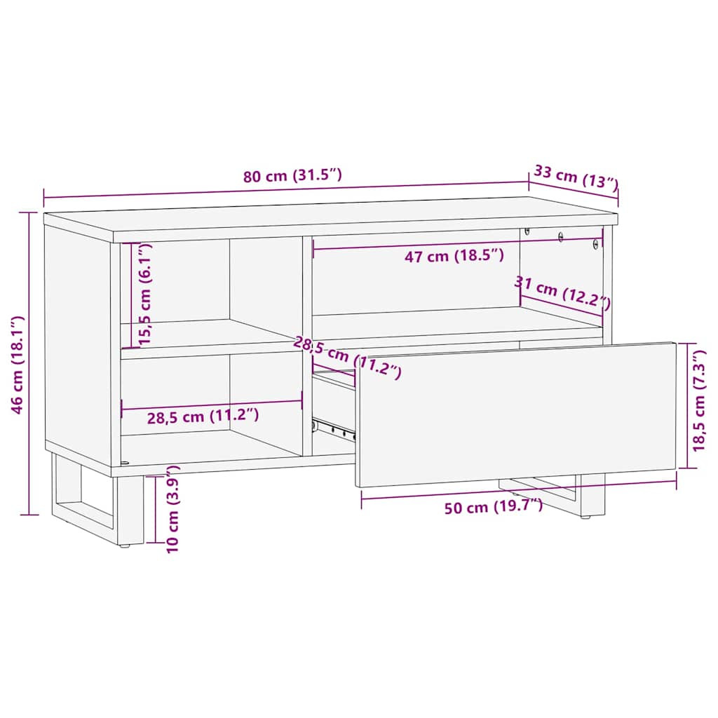Média tároló szekrény Barna 80 x 33.5 x 46 cm tömör mangófa