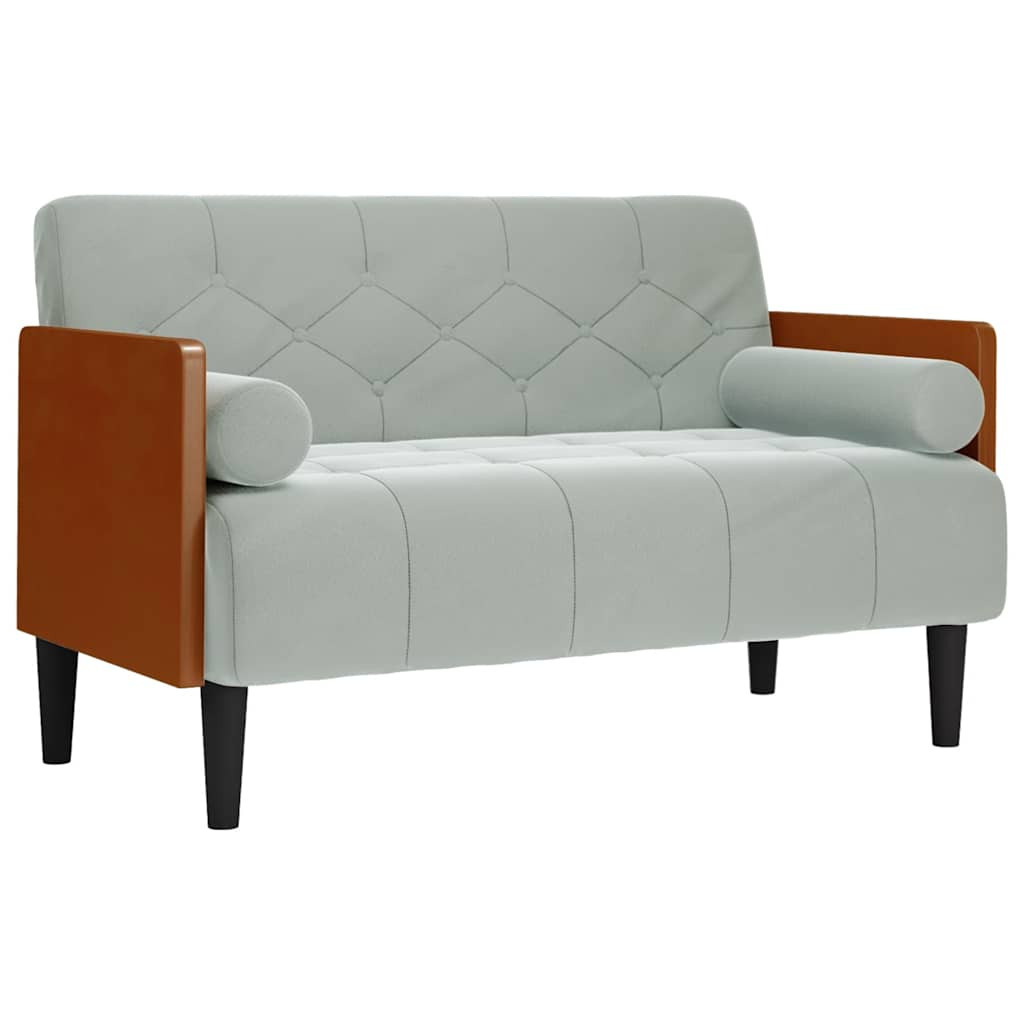 világosszürke bársony loveseat kanapé párnákkal 110 cm