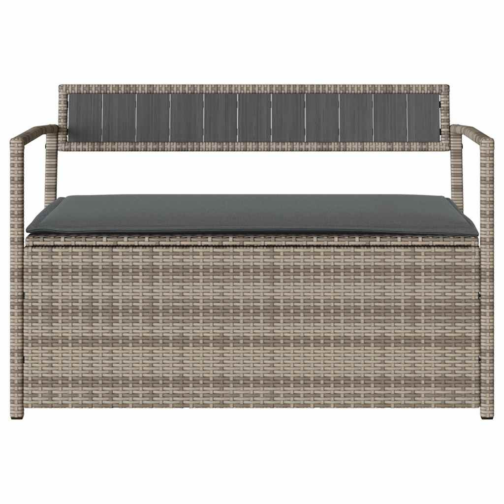 szürke polyrattan kerti tárolópad párnával