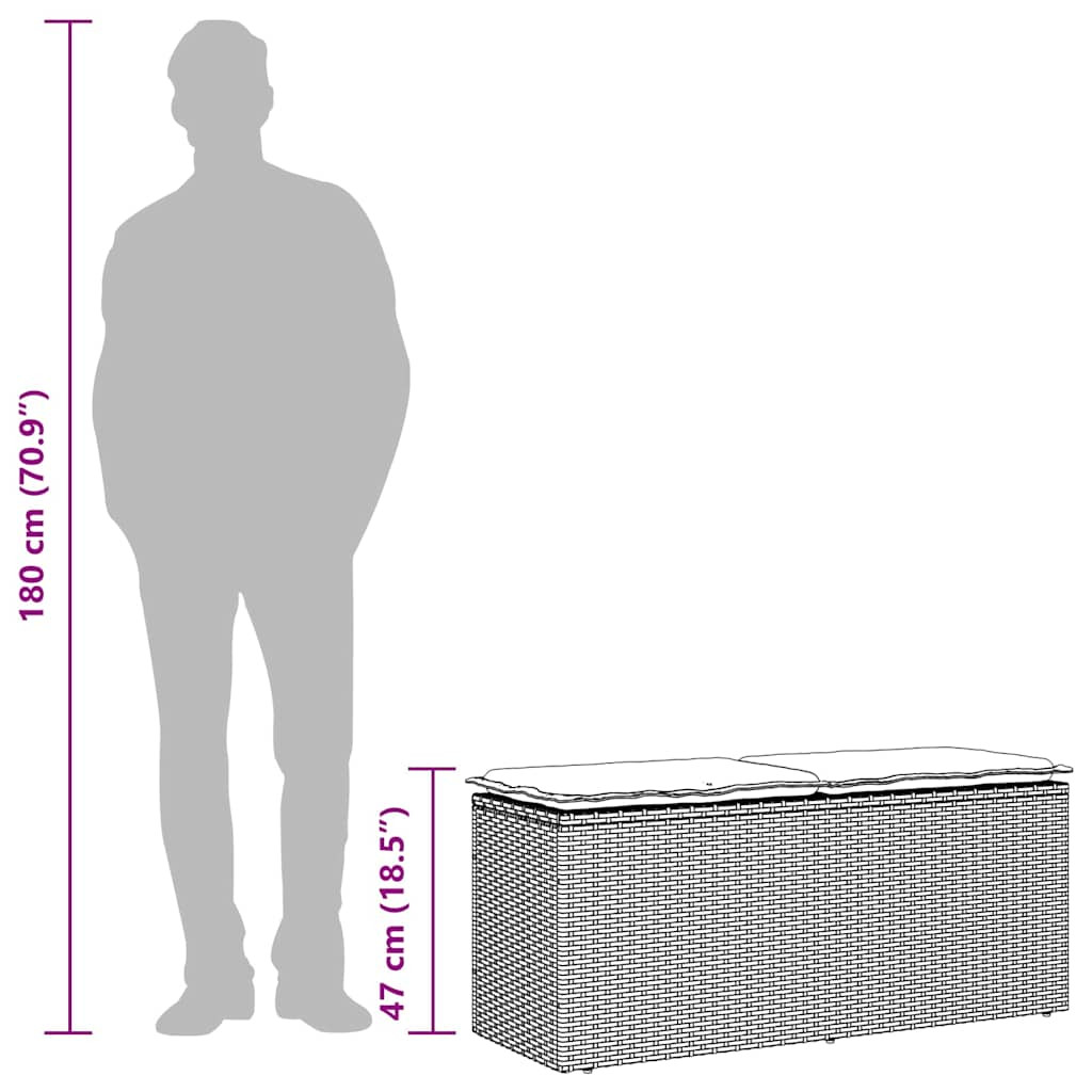 szürke polyrattan kerti pad párnával 116 x 46 x 57 cm