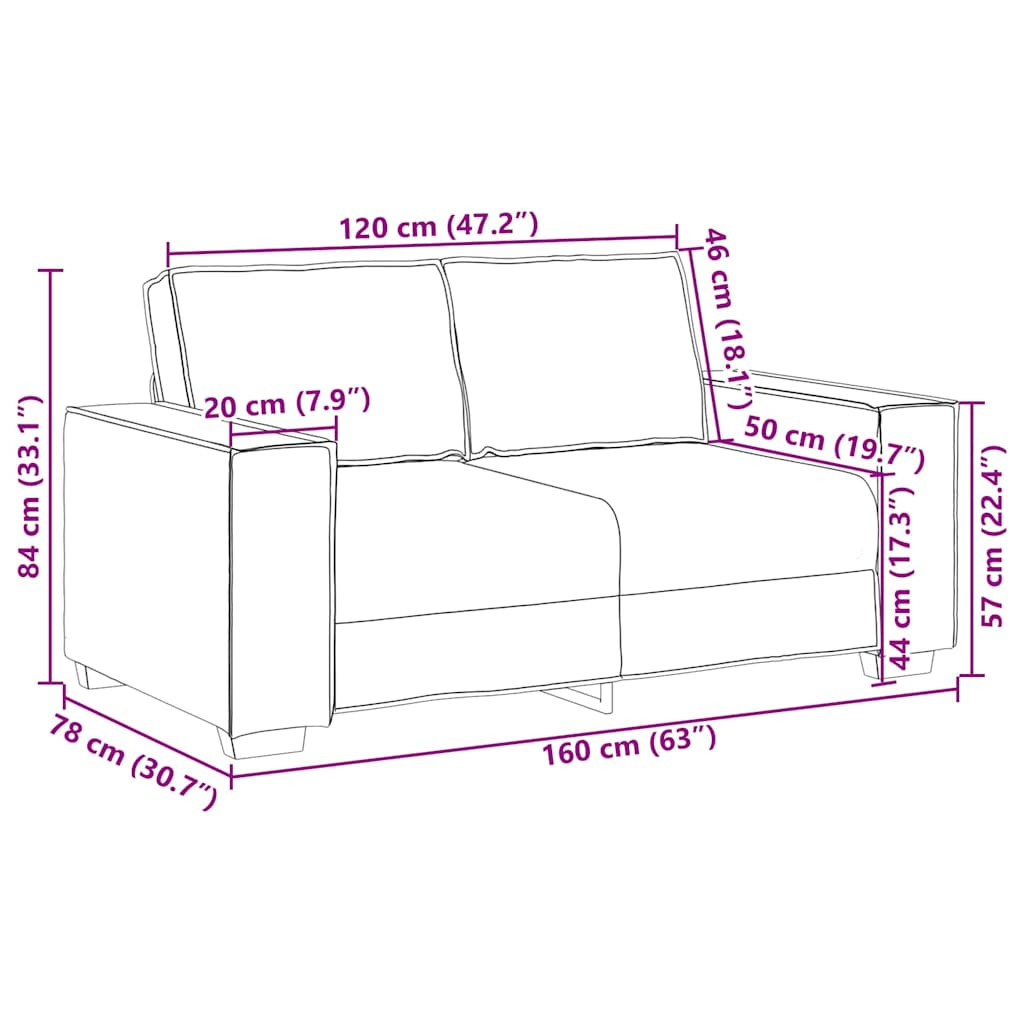 120 cm-es Loveseat Kanapé párnával Cappuccino Műbőr